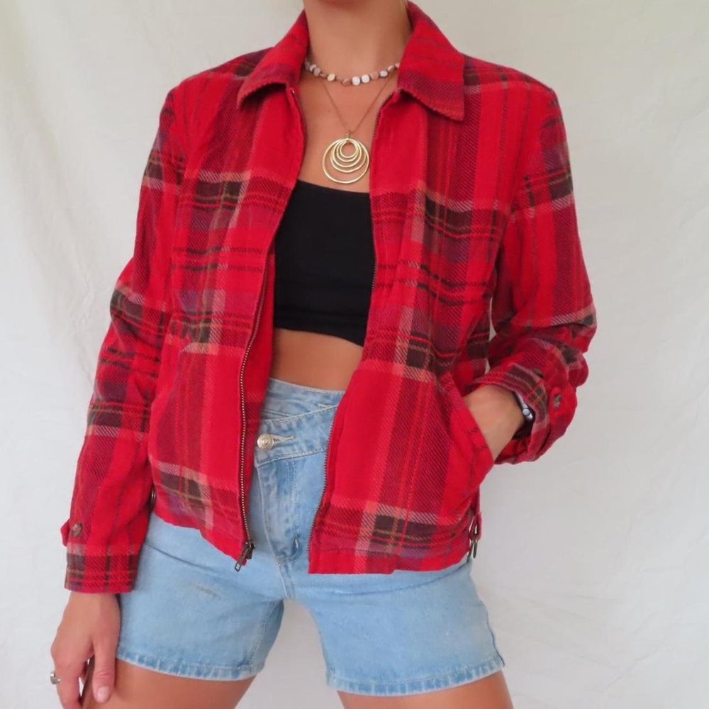 LIMITED CHINOS RED PLAID CORDUROY ZIP UP JACKET SIZE SMALL